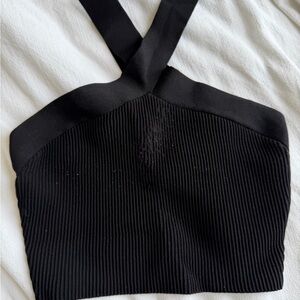 Aritzia babaton sculpt knit Black Ribbed Cross-Back Crop Top